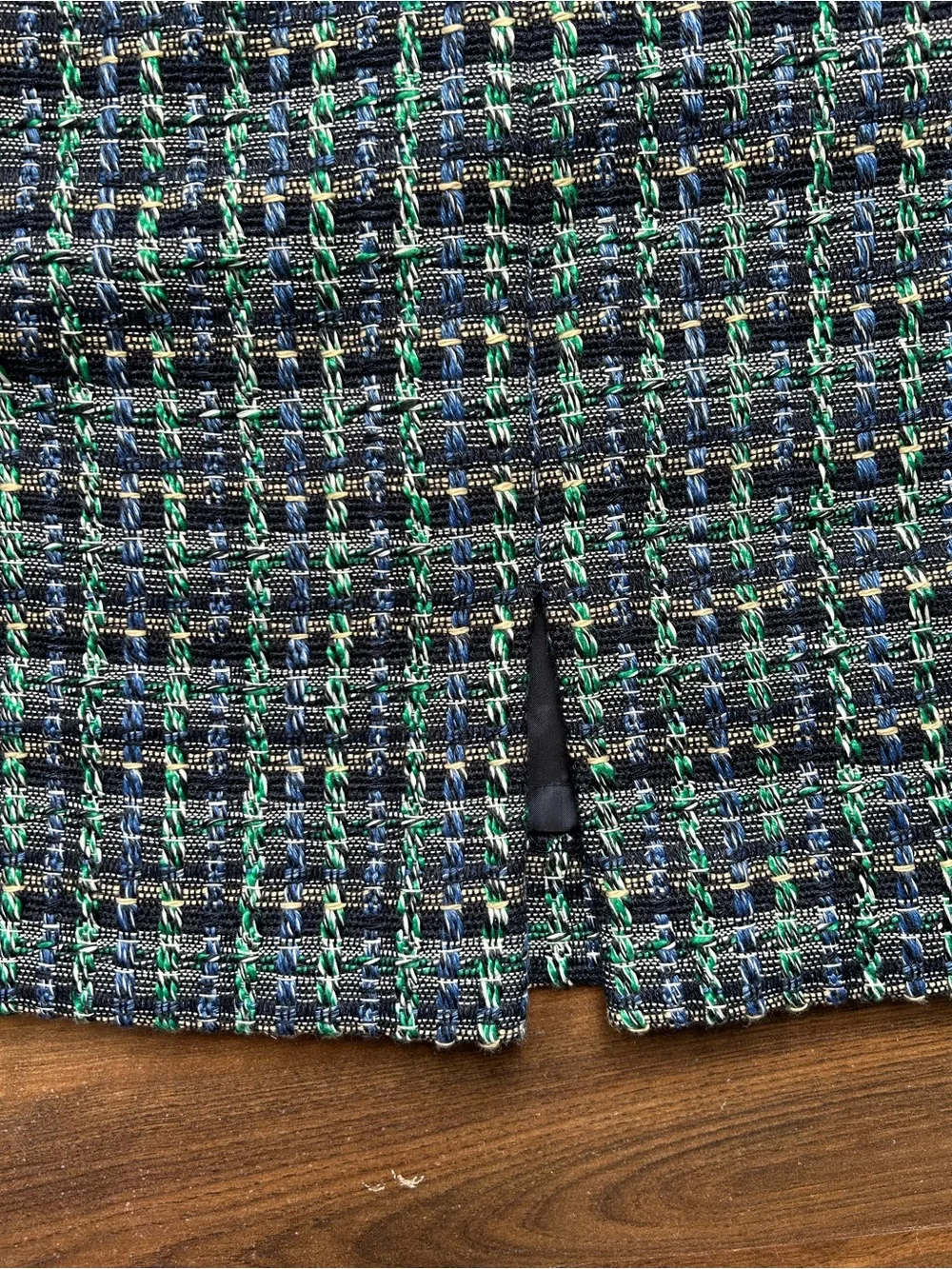 Textured Navy and Green Tweed Women's Blazer and Skirt Set | 6
